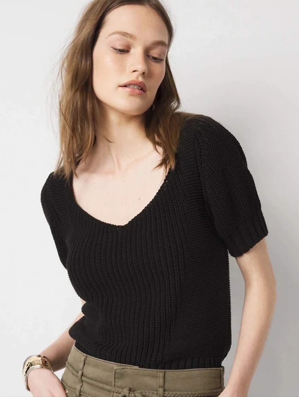 White House Black Market Pointelle Puff Sleeve Sweater Size: Size M NWOT